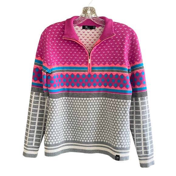 NEVE 1/4 Zip M Sweater Cozy Colorful Merino Wool Blend Pullover Nordic Ski - Picture 4 of 14